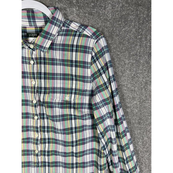 J Crew Long Sleeve Plaid Popover 3/4 Button Shirt Womens Size Medium Pocket - Picture 4 of 14